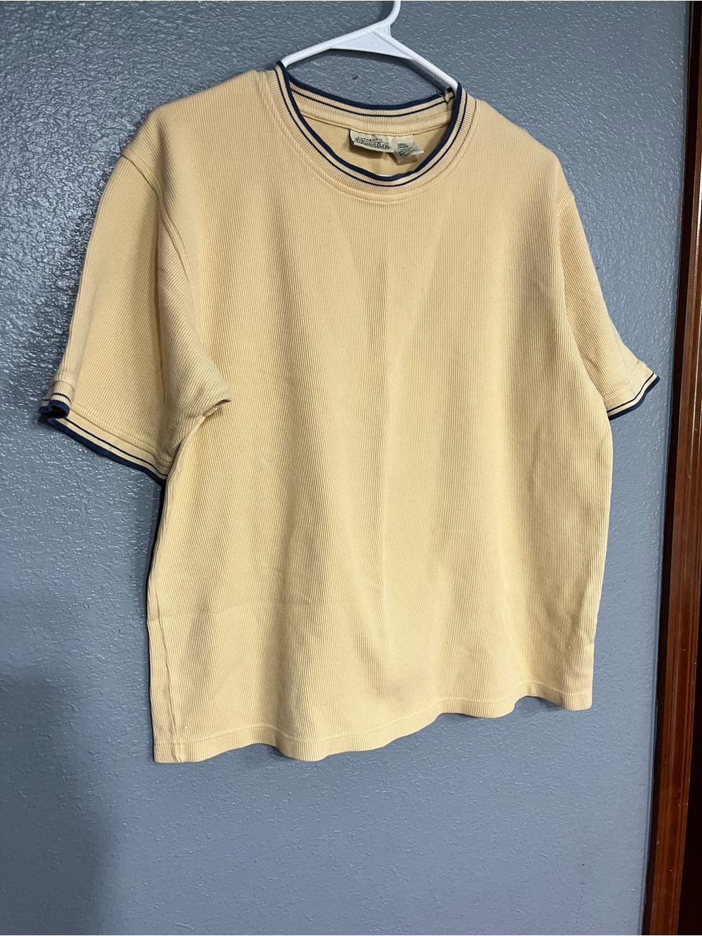 Vintage St.Johns Bay Crewneck Tee in Pale Yellow with Contrast Trim Large